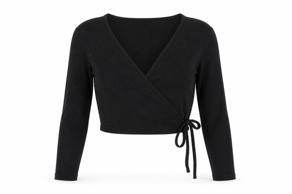 Forever 21 Women’s Black Wrap Blouse Size M Long Sleeve V-Neck