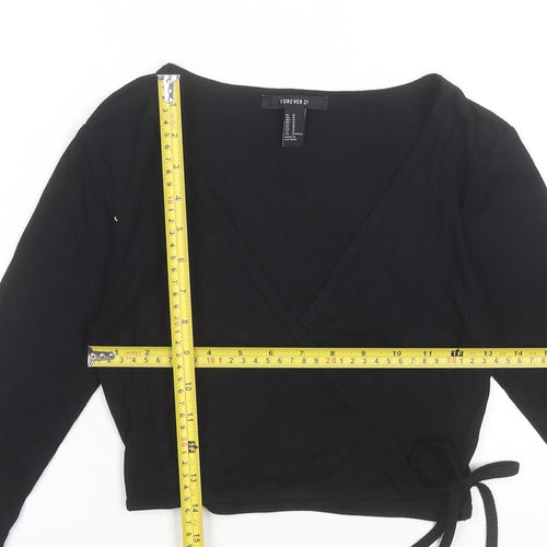 Forever 21 Women’s Black Wrap Blouse Size M Long Sleeve V-Neck