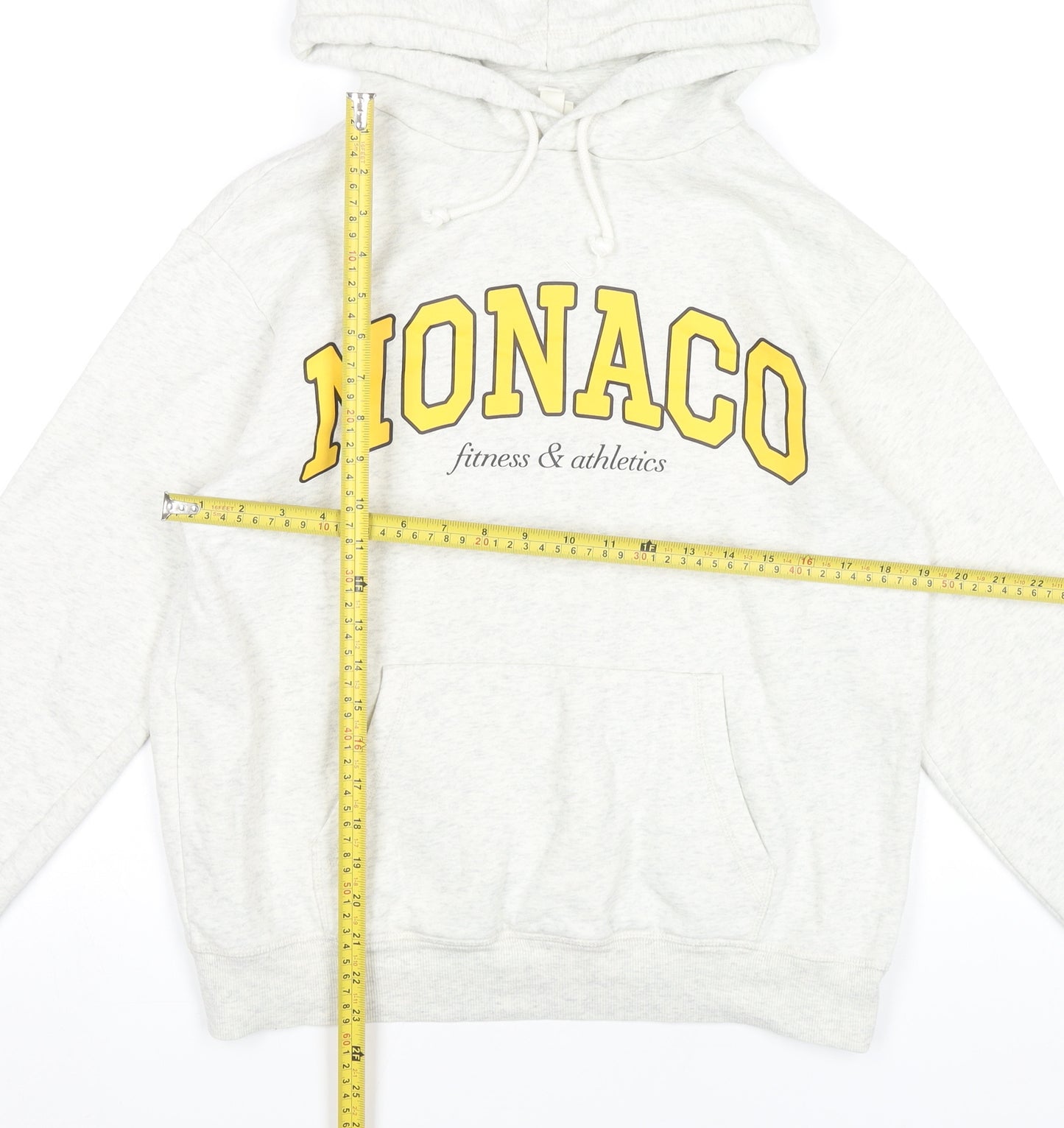 H&M Womens Grey Hoodie XS Monaco Print Pullover Sweatshirt