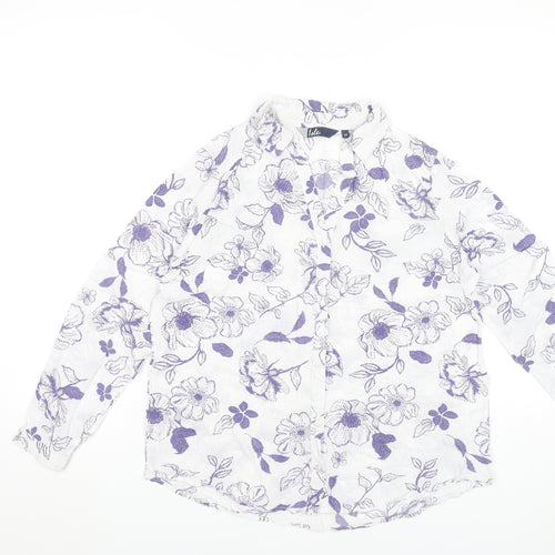 Isle Womens White Floral Button-Up Shirt Size 10 Viscose Tunic