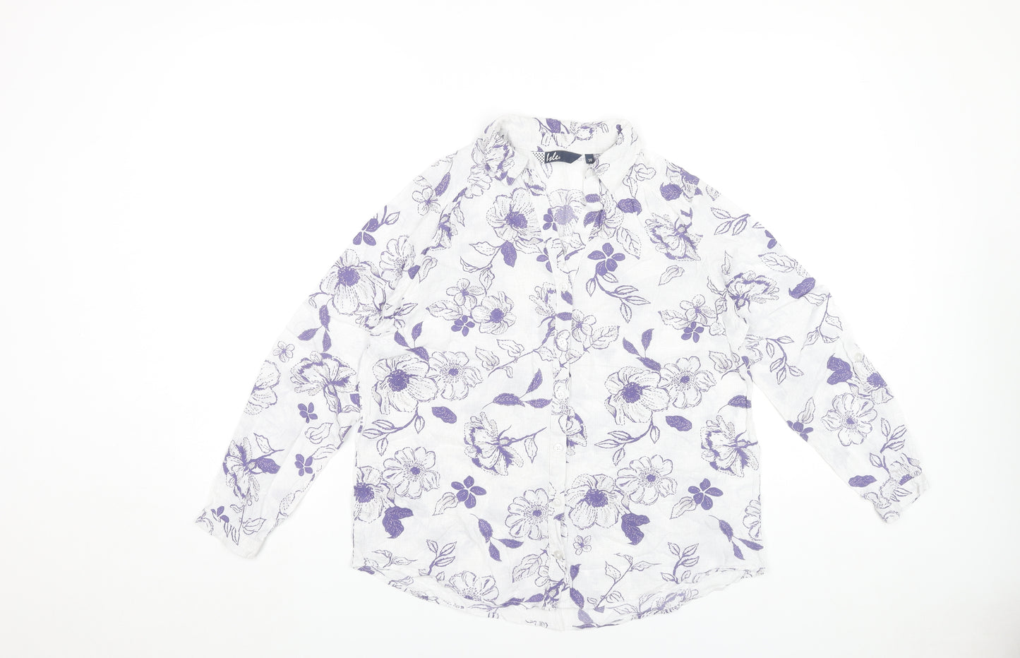 Isle Womens White Floral Button-Up Shirt Size 10 Viscose Tunic