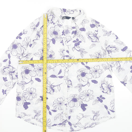 Isle Womens White Floral Button-Up Shirt Size 10 Viscose Tunic