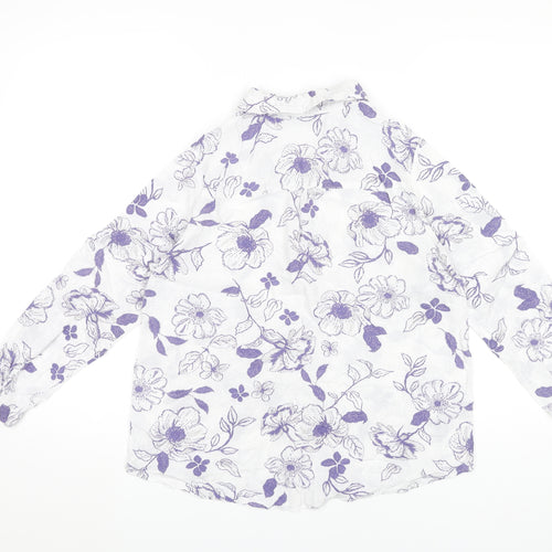 Isle Womens White Floral Button-Up Shirt Size 10 Viscose Tunic