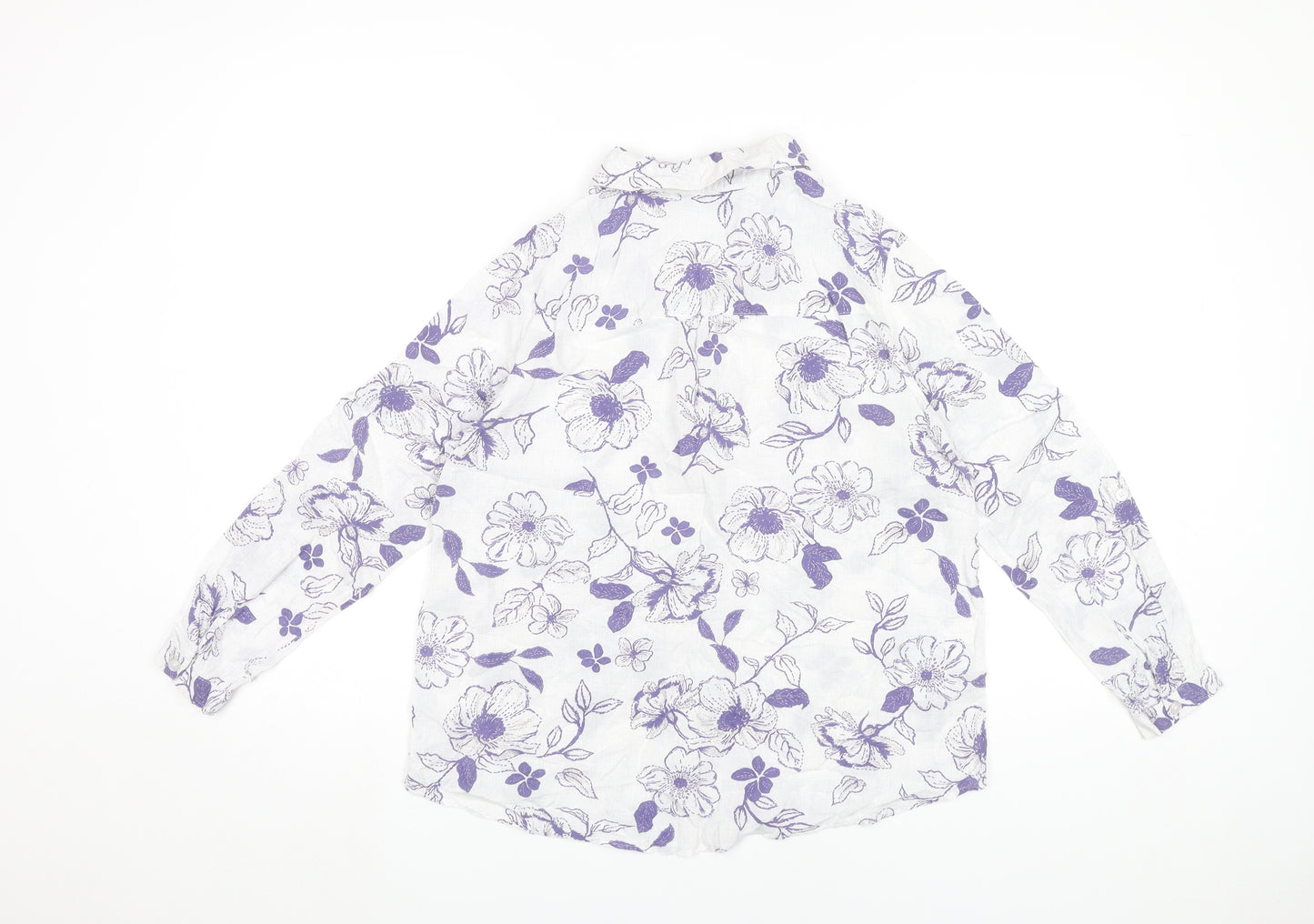 Isle Womens White Floral Button-Up Shirt Size 10 Viscose Tunic