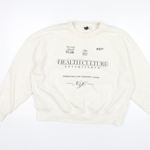 H&M Divided Women’s White Graphic Sweatshirt M Cotton Blend