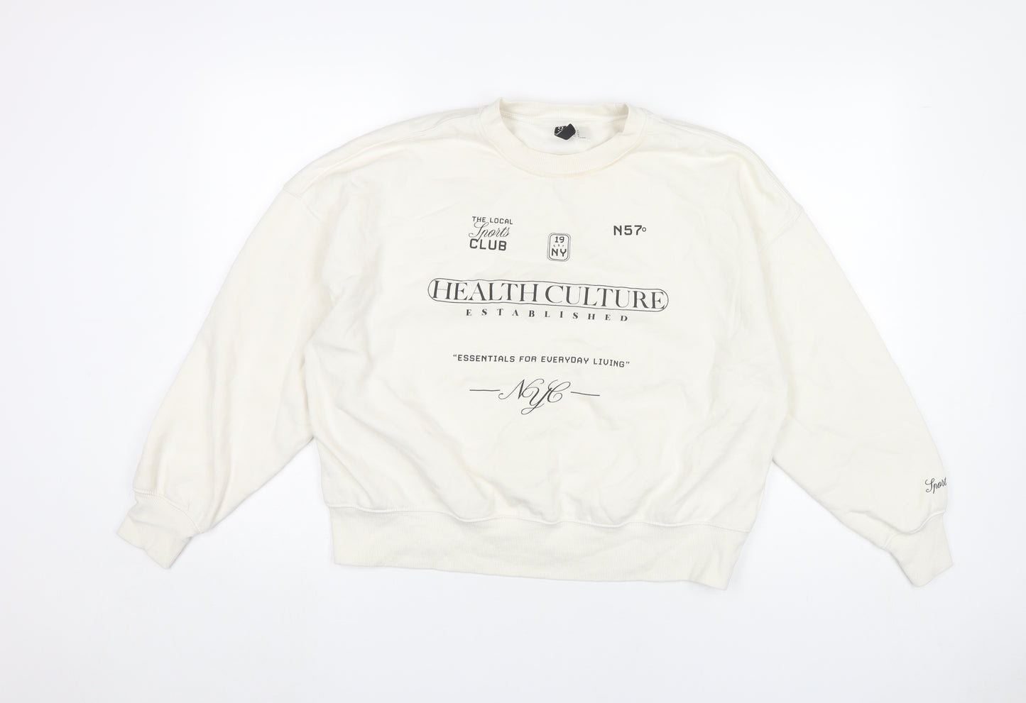 H&M Divided Women’s White Graphic Sweatshirt M Cotton Blend