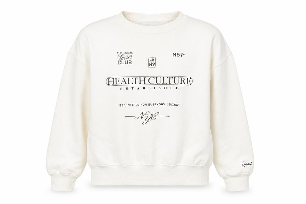 Front view of H&M Divided Women’s White Graphic Sweatshirt M Cotton Blend