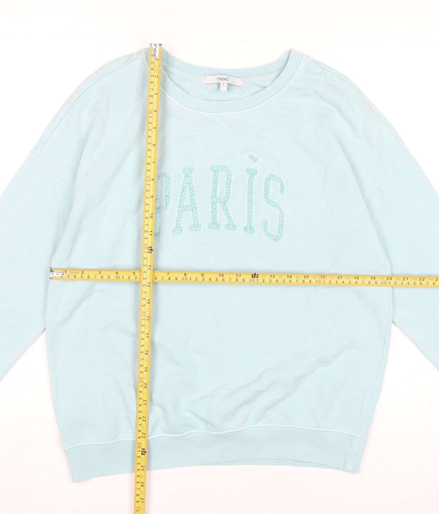 Next Womens Blue Small Pullover Sweatshirt Paris Logo Cotton