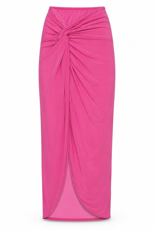 Front view of PRETTYLITTLETHING Women’s Pink, size UK 6, Wrap Long Skirt