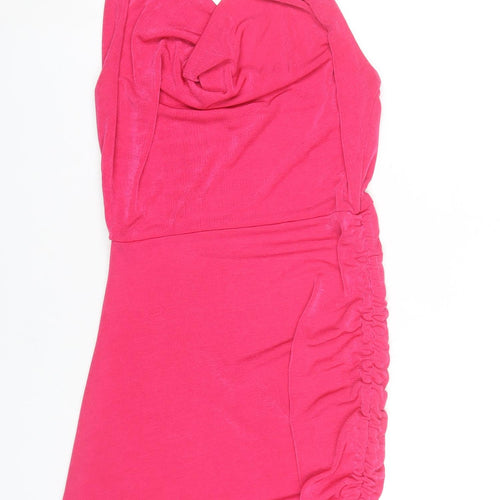 Pink Vanilla Womens Pink Bodycon Halter Ruched Dress Size 12