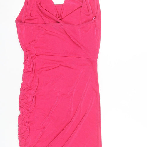 Pink Vanilla Womens Pink Bodycon Halter Ruched Dress Size 12