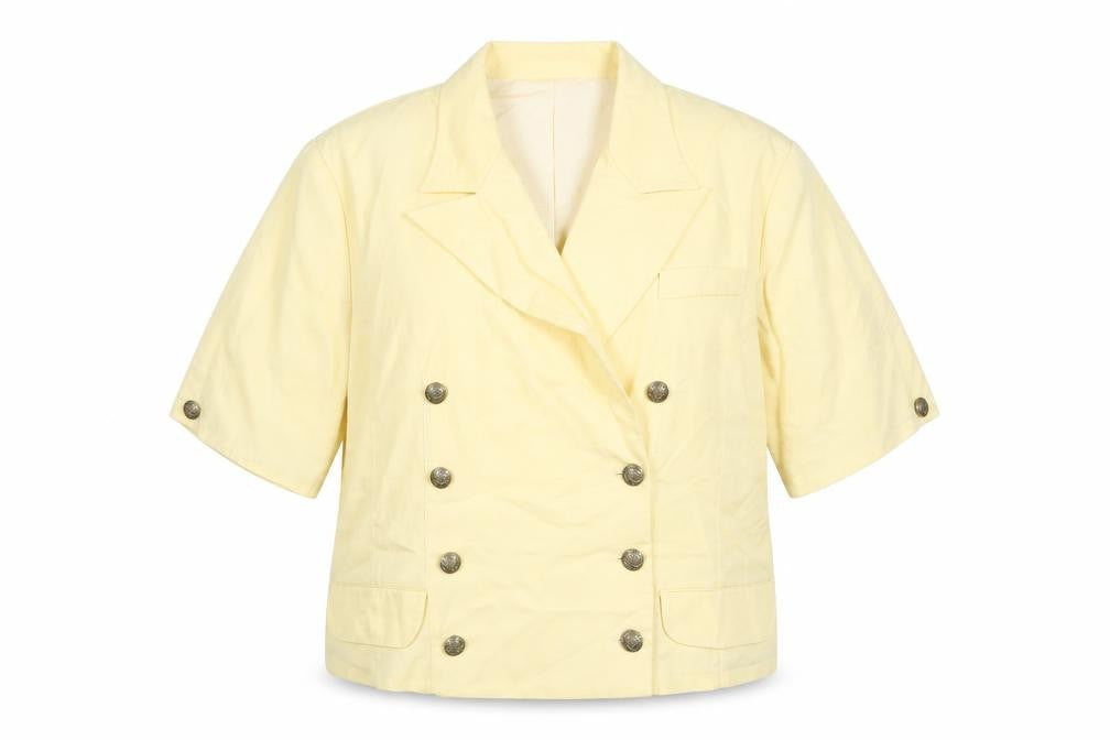 Front view of Profiles women’s yellow blazer uk 18 half sleeve vintage lined