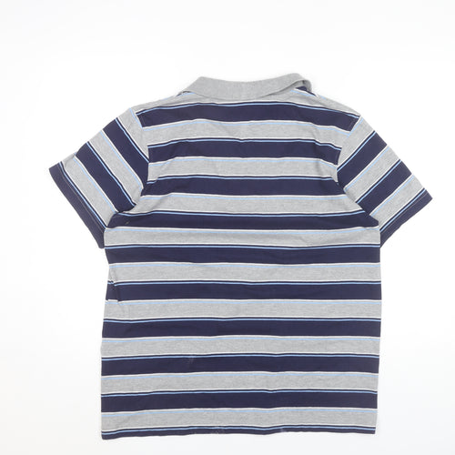 Le Coq Sportif Men’s Grey Blue Striped Polo Shirt Size L