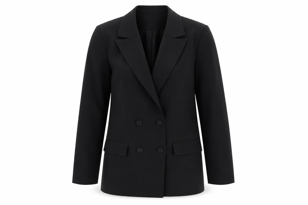 Front view of In The Style Women Black, size 8, Double-Breasted Blazer Jacket
