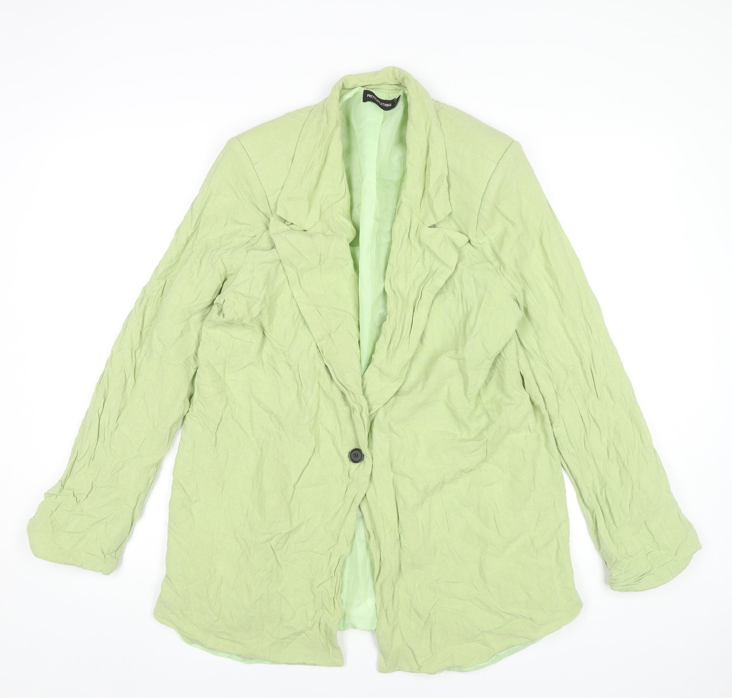 PrettyLittleThing Women’s Green Blazer UK 12 Linen Viscose Workwear