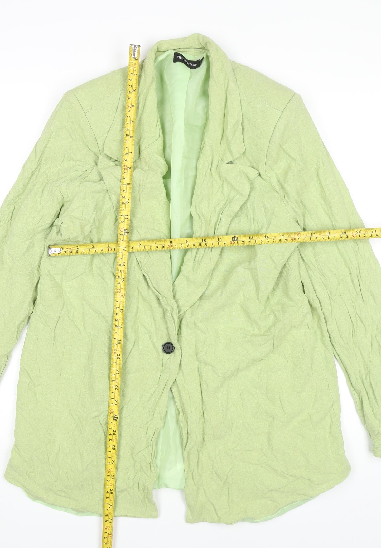 PrettyLittleThing Women’s Green Blazer UK 12 Linen Viscose Workwear