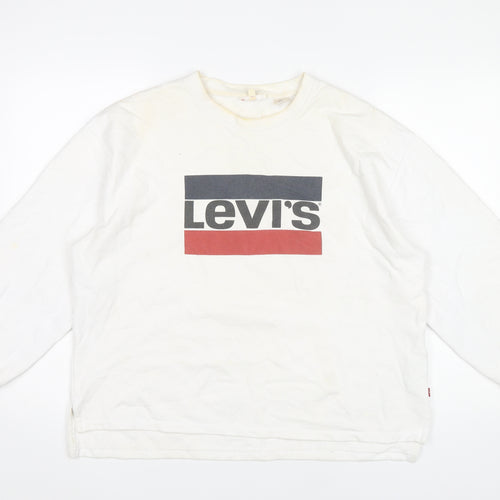 Levi's Women's White Small Logo Pullover Sweatshirt Long Sleeve