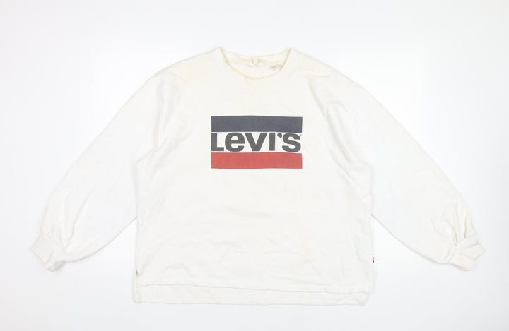 Levi's Women's White Small Logo Pullover Sweatshirt Long Sleeve