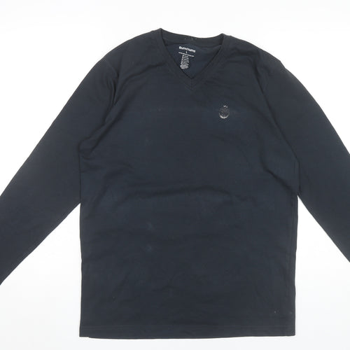 Bumchums Men’s Black Long Sleeve V-Neck Cotton T-Shirt Size L