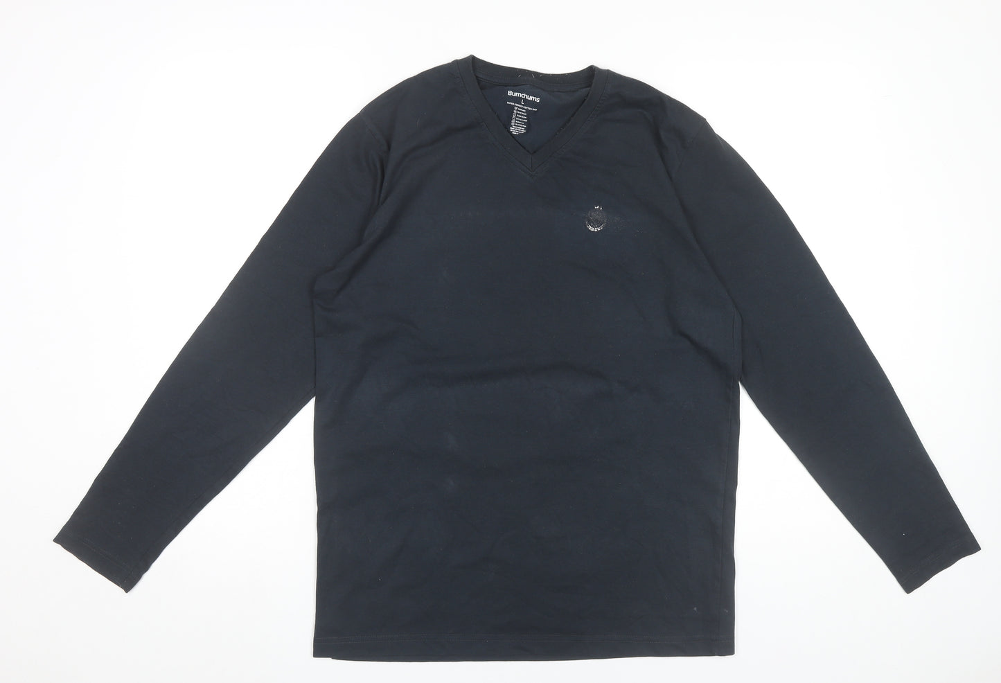 Bumchums Men’s Black Long Sleeve V-Neck Cotton T-Shirt Size L