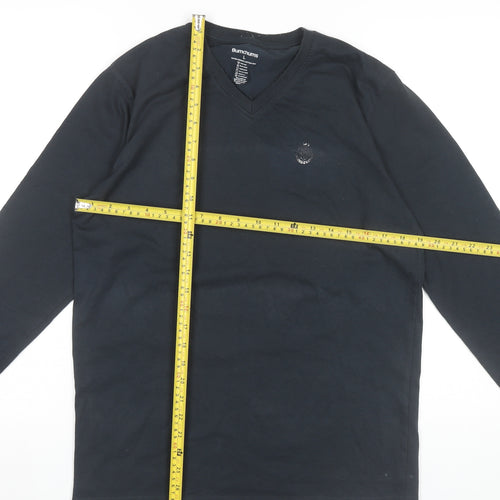 Bumchums Men’s Black Long Sleeve V-Neck Cotton T-Shirt Size L