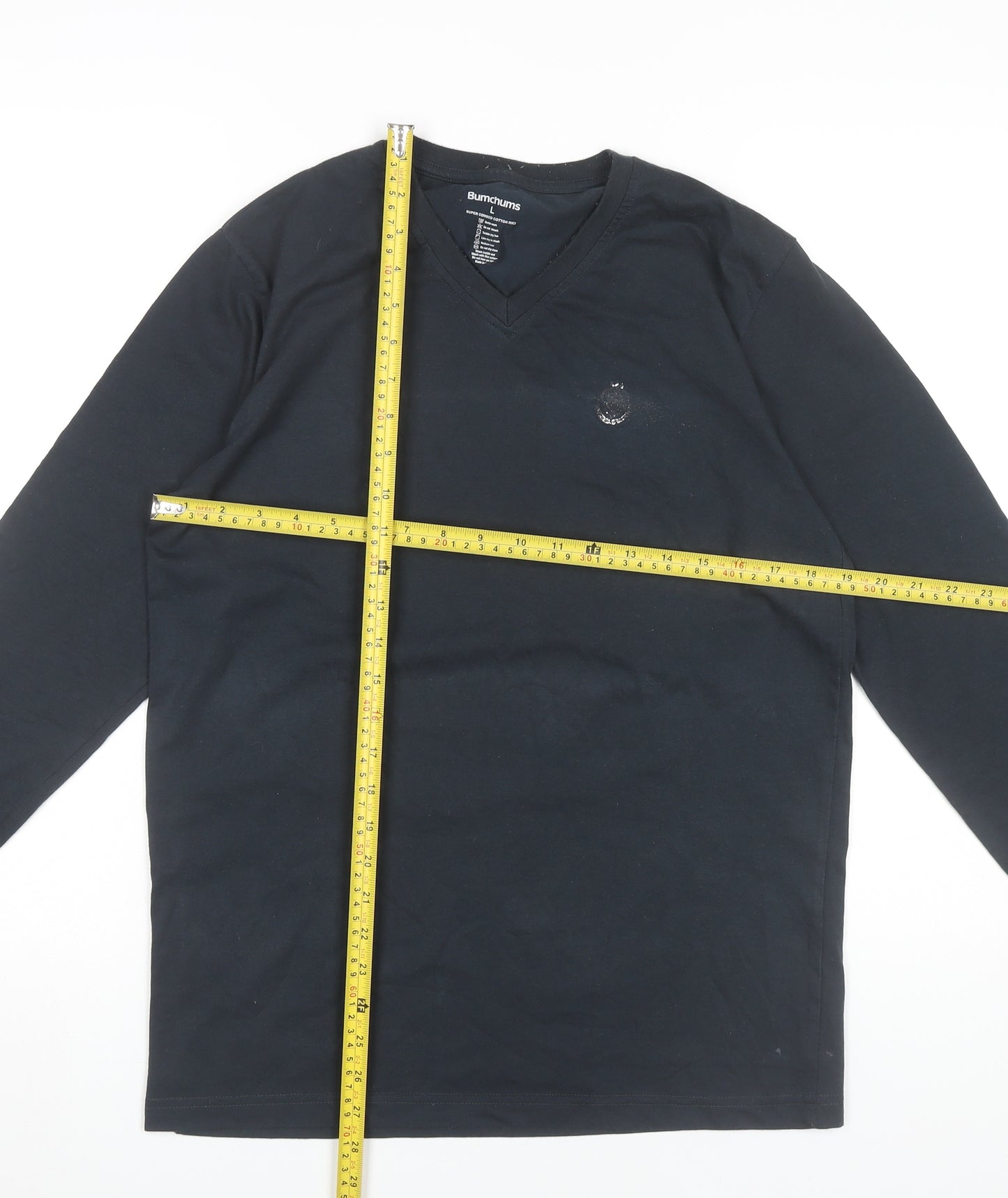 Bumchums Men’s Black Long Sleeve V-Neck Cotton T-Shirt Size L