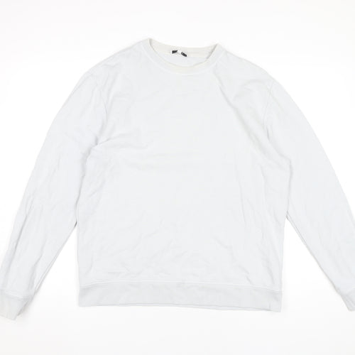 Reiss Men's White Cotton Crew Neck Pullover Sweatshirt Size L