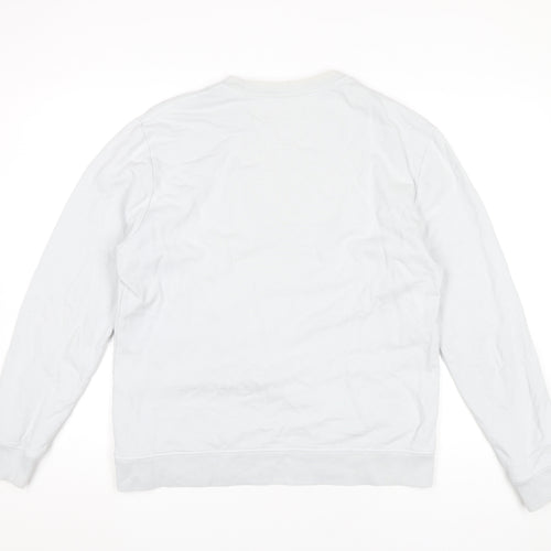 Reiss Men's White Cotton Crew Neck Pullover Sweatshirt Size L