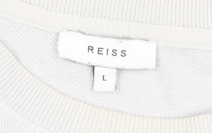 Reiss Men's White Cotton Crew Neck Pullover Sweatshirt Size L