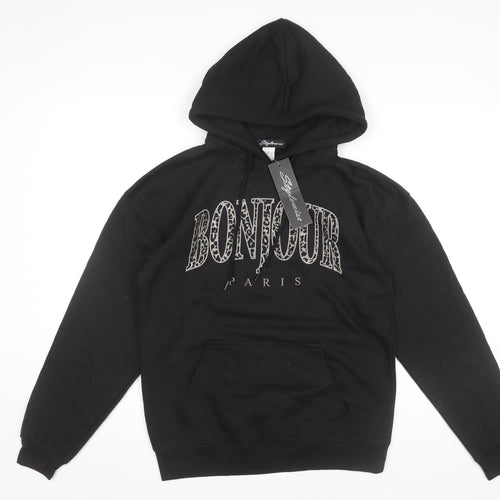 Stylewise Women’s Black XS Pullover Hoodie Bonjour Paris Logo