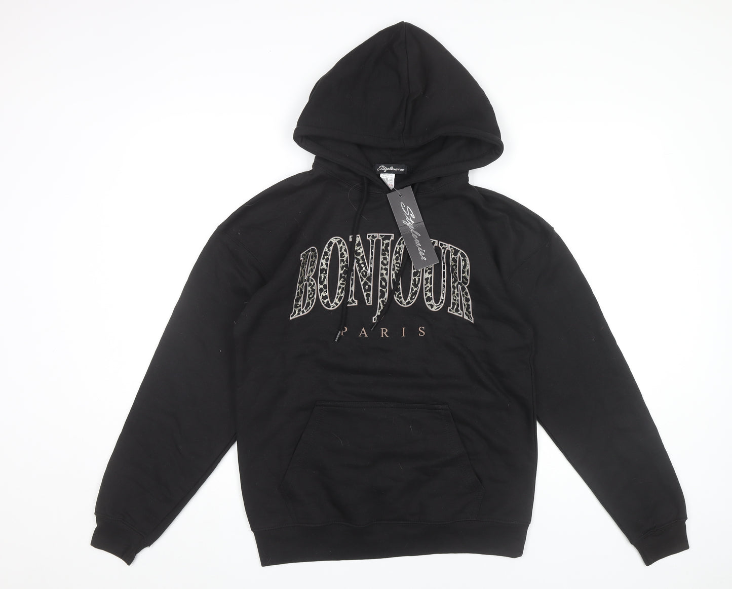 Stylewise Women’s Black XS Pullover Hoodie Bonjour Paris Logo