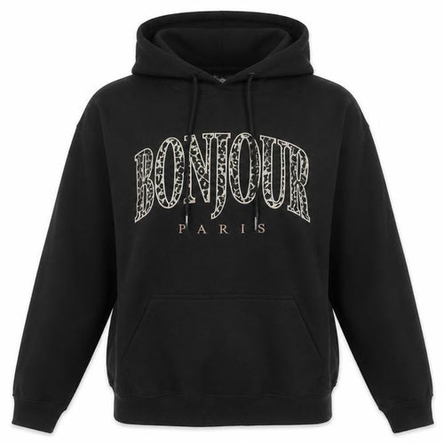 Stylewise Women’s Black XS Pullover Hoodie Bonjour Paris Logo
