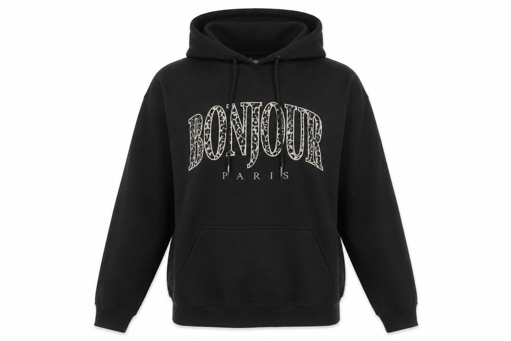 Stylewise Women’s Black XS Pullover Hoodie Bonjour Paris Logo