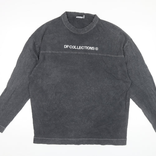 ASOS Design Men’s Black Long Sleeve Cotton Crew Neck Logo T-Shirt Size M