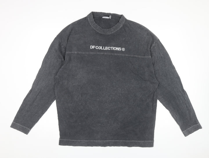ASOS Design Men’s Black Long Sleeve Cotton Crew Neck Logo T-Shirt Size M