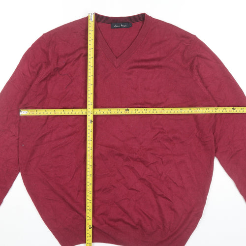 James Pringle Men’s Red V-Neck Knit Jumper L Long Sleeve Pullover