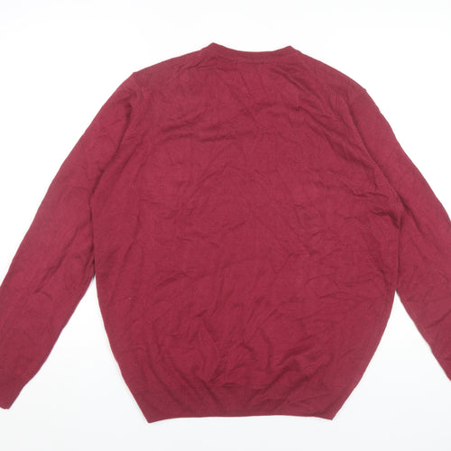 James Pringle Men’s Red V-Neck Knit Jumper L Long Sleeve Pullover