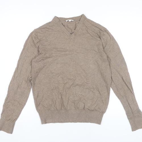 Gap Mens Beige V-Neck Cotton Pullover Jumper Size M