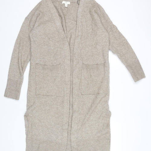H&M Women’s Beige Cardigan XS Longline Knit Open Front Pockets