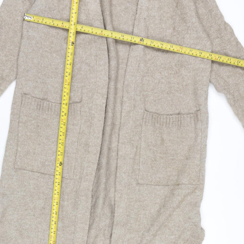 H&M Women’s Beige Cardigan XS Longline Knit Open Front Pockets