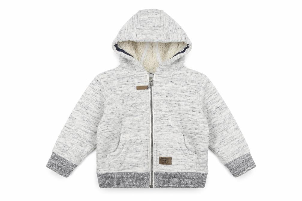 Front view of Next unisex baby grey hooded jacket 18-24 months polyester cotton zip