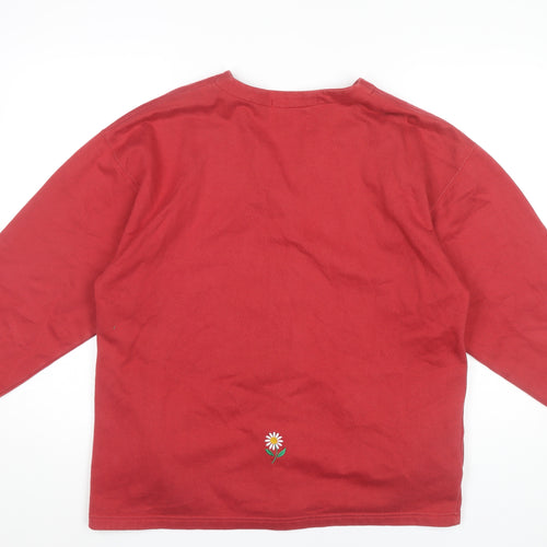 Village Green Womens Red Cotton Cardigan L Embroidered V-Neck
