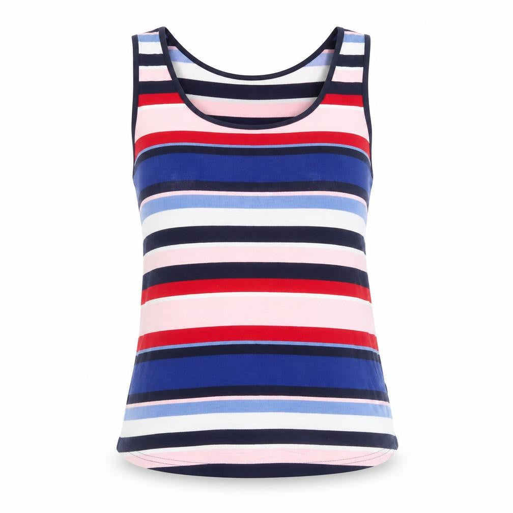 Front view of Oasis women’s multicoloured striped tank top s scoop neck