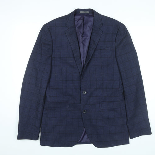 Primark Men’s Blue Checked Slim Fit Blazer Jacket 38L Notch Lapel