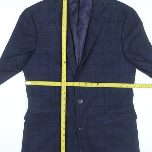 Primark Men’s Blue Checked Slim Fit Blazer Jacket 38L Notch Lapel