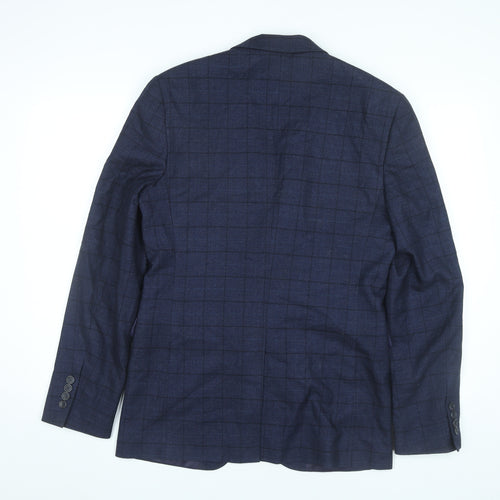 Primark Men’s Blue Checked Slim Fit Blazer Jacket 38L Notch Lapel