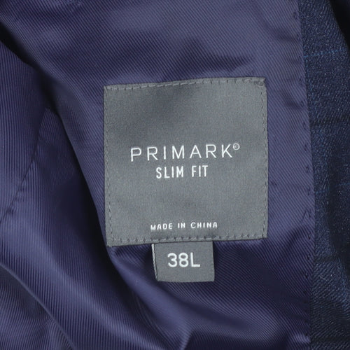 Primark Men’s Blue Checked Slim Fit Blazer Jacket 38L Notch Lapel