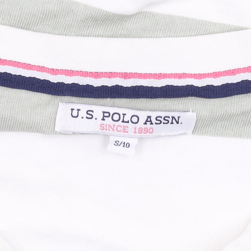 U.S. Polo Assn. Womens Green White Striped V-Neck Sweatshirt Size 10