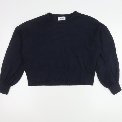 Monki Womens Blue Crew Neck Puff Sleeve Pullover Jumper Size 12