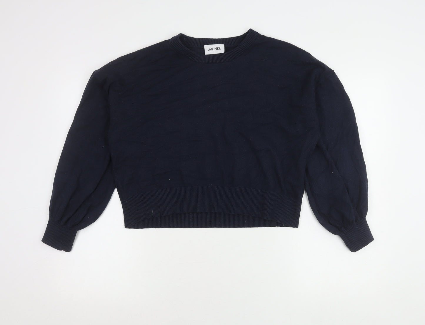 Monki Womens Blue Crew Neck Puff Sleeve Pullover Jumper Size 12